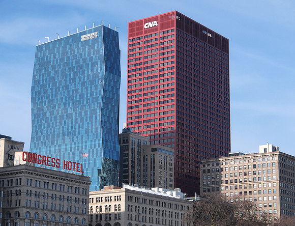 Roosevelt University and CNA Buildings. Chicago